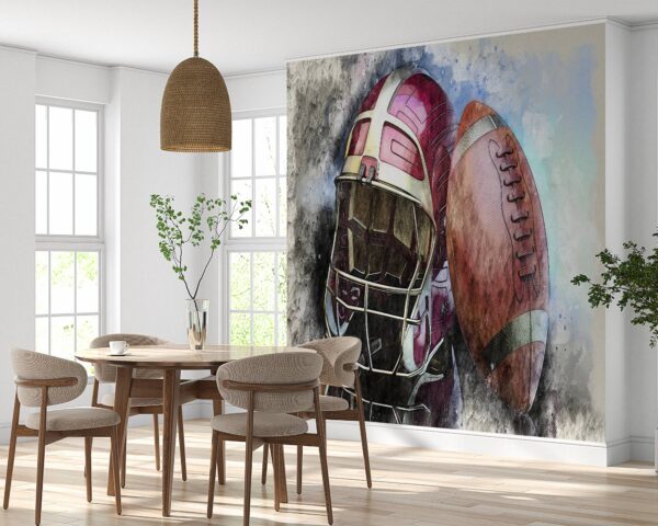 Removable Football Abstract Art Wallpaper in Bedroom