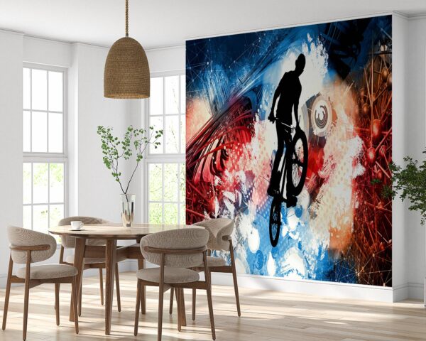 Removable BMX Biker Silhouette Wallpaper in Living Room