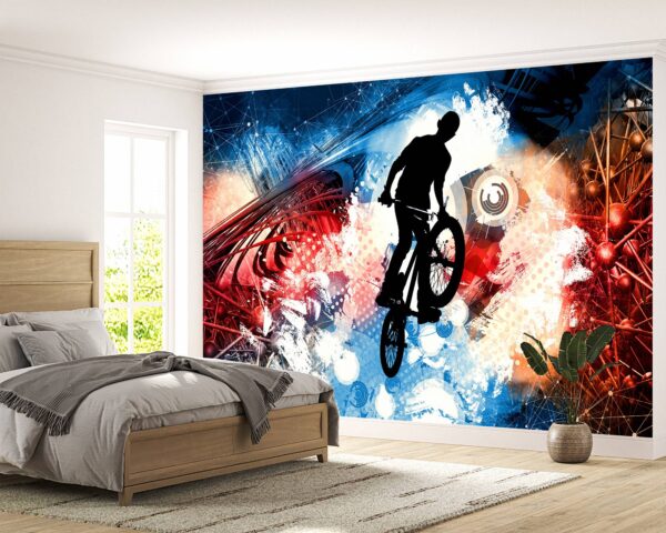 Removable BMX Extreme Sport Wallpaper for Living Rooms