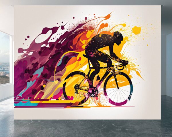 Vinyl Cycling Design Wallpaper for Bedroom Wall