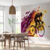 Removable Cycling Scene Wallpaper for Bedrooms