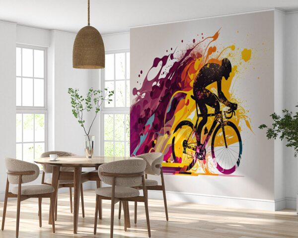 Removable Cycling Scene Wallpaper for Bedrooms