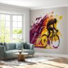 Sporty Wall Mural with Bicyclists and Outdoor Scenes