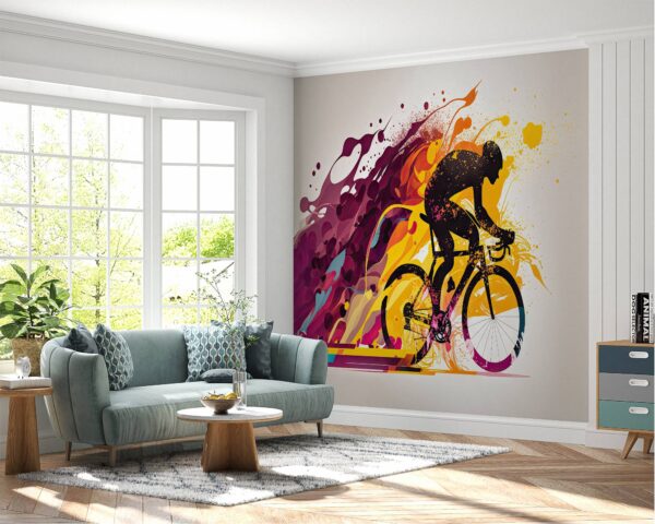 Sporty Wall Mural with Bicyclists and Outdoor Scenes