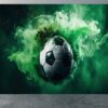 Living Room Mural with Soccer Balls and Match Scenes