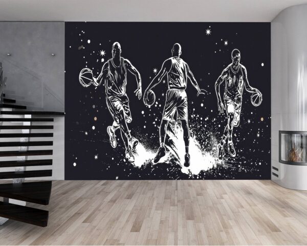 Vinyl Hand Drawn Basketball Design Wallpaper for Wall Décor