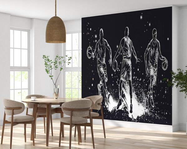 Removable Basketball Sketch Wallpaper in Bedroom