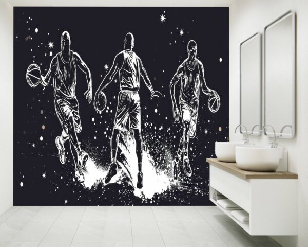 Basketball Hand Drawn Sketch Peel and Stick Wallpaper Close-Up