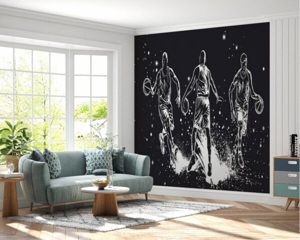 Peel and Stick Basketball Sketch Wallpaper for Large Wall Spaces