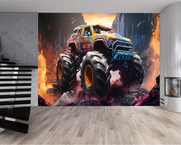 Vinyl Monster Truck Design Wallpaper for Wall Décor