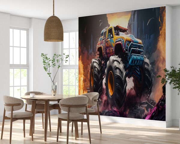 Removable Monster Truck Wallpaper in Living Room