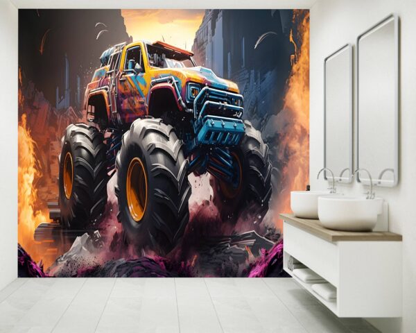 Monster Truck Cars Abstract Power Sport Self-Adhesive Wallpaper Close-Up