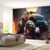 Removable Abstract Monster Truck Design Wallpaper for Living Rooms