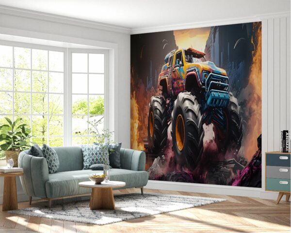 Self-Adhesive Monster Truck Wallpaper for Large Wall Spaces