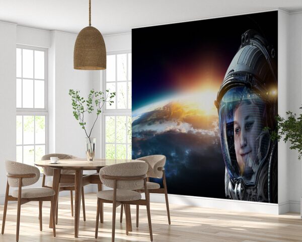 Removable Space Astronaut Wallpaper in Living Room