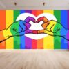 LGBT Wall Mural with Love Symbols and Pride Colors