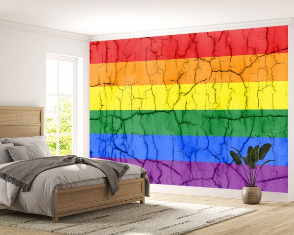 LGBT Wall Mural with Broken Wall Design and Pride Colors